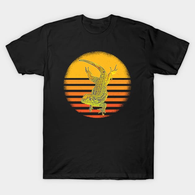 Lizard Chilling Hanging out Retro Sunset Background T-Shirt by Rosemarie Guieb Designs